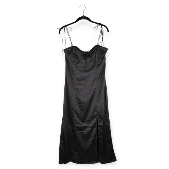 Leche Black Satin Baby Doll Sweetheart Neckline Midi Slip Dress Size Medium Sexy - Picture 1 of 10